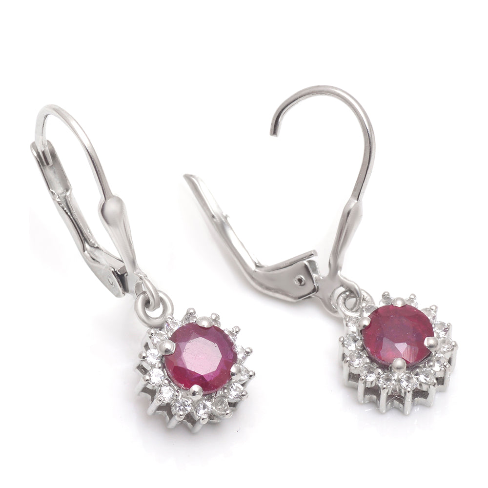 Stříbrné Náušnice s Madagaskarským Rubínem a Bílým Topazem 2 