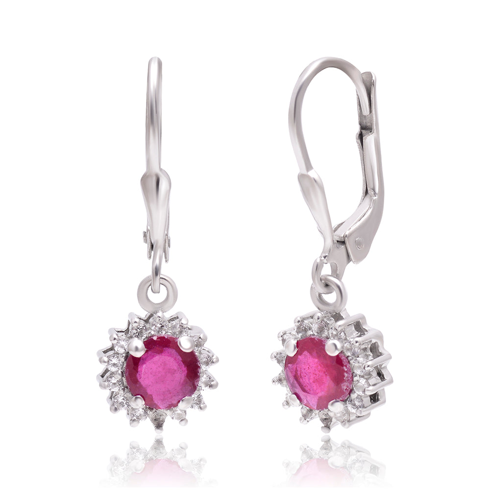 Stříbrné Náušnice s Madagaskarským Rubínem a Bílým Topazem 1 