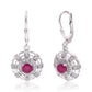 Stříbro 925/1000 - Náušnice s Madagaskarským Rubínem a Bílým Topazem - Karátové číslo: 1.38. přibližná hmotnost: 4.56 gramů