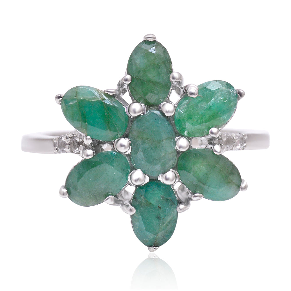 Stříbro 925/1000 - Prsten s Brazilským Smaragdem a Bílým Topazem - Karátové číslo: 3.16. přibližná hmotnost: 3.96 gramů 1 