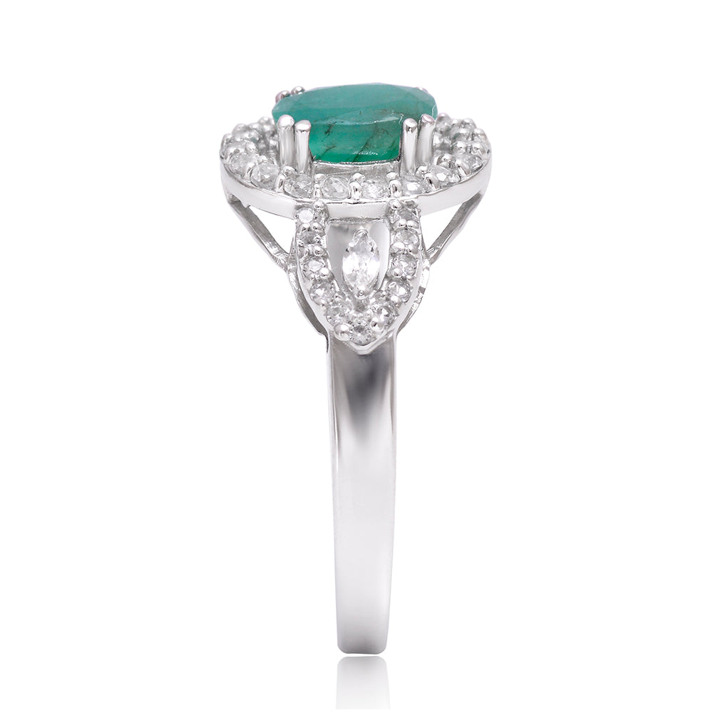 Stříbro 925/1000 - Prsten s Brazilským Smaragdem a Bílým Topazem - Karátové číslo: 0.94. přibližná hmotnost: 3.36 gramů 3 