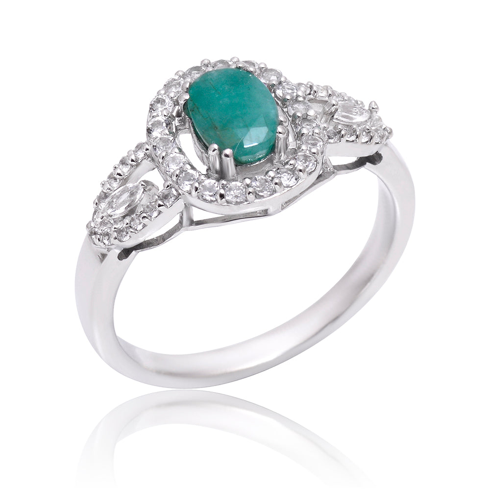 Stříbro 925/1000 - Prsten s Brazilským Smaragdem a Bílým Topazem - Karátové číslo: 0.94. přibližná hmotnost: 3.36 gramů 4 