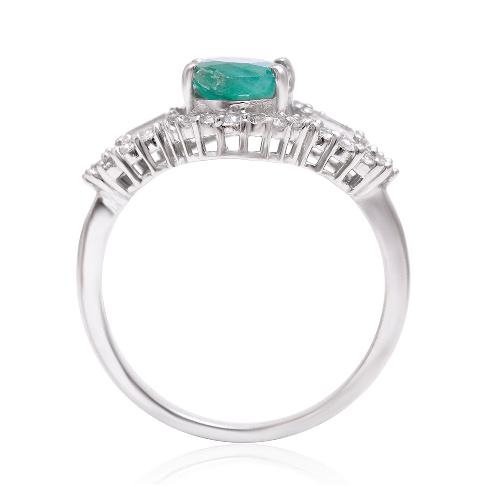 Stříbro 925/1000 - Prsten s Brazilským Smaragdem a Bílým Topazem - Karátové číslo: 0.94. přibližná hmotnost: 3.36 gramů 2 