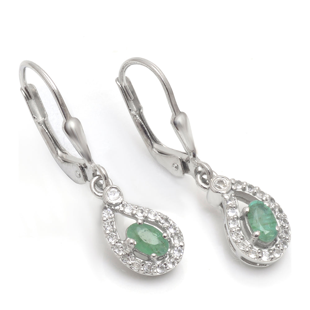 Stříbrné Náušnice s Brazilským Smaragdem a Bílým Topazem