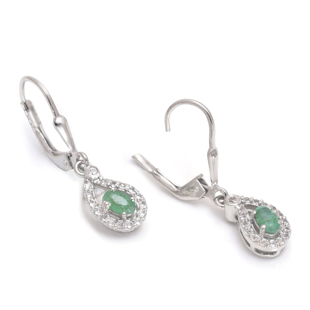 Stříbrné Náušnice s Brazilským Smaragdem a Bílým Topazem