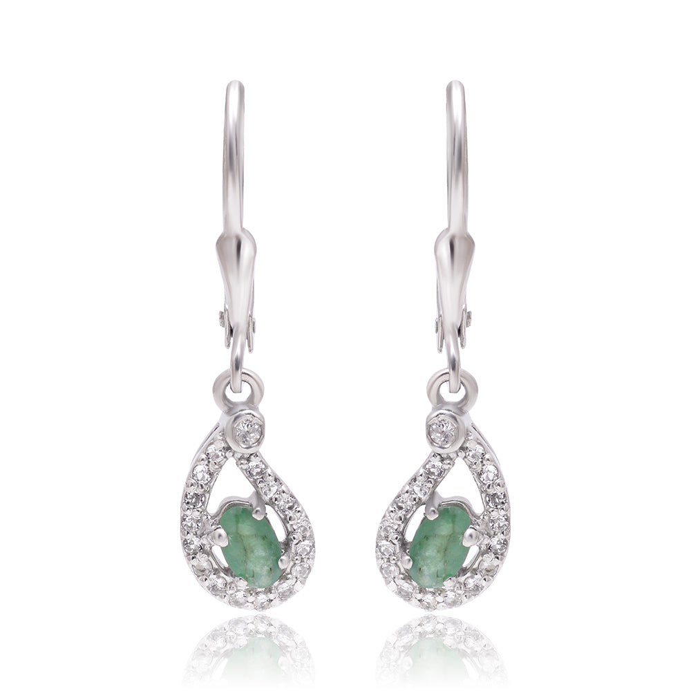 Stříbrné Náušnice s Brazilským Smaragdem a Bílým Topazem 1 