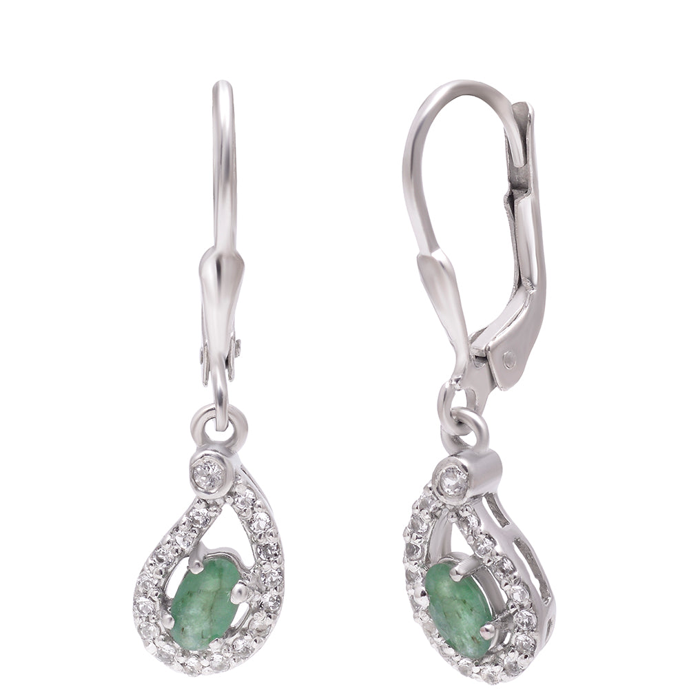 Stříbrné Náušnice s Brazilským Smaragdem a Bílým Topazem 4 