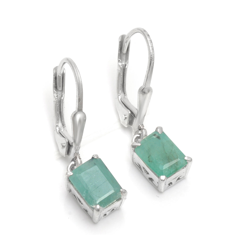 Stříbrné Náušnice s Brazilským Smaragdem 2 