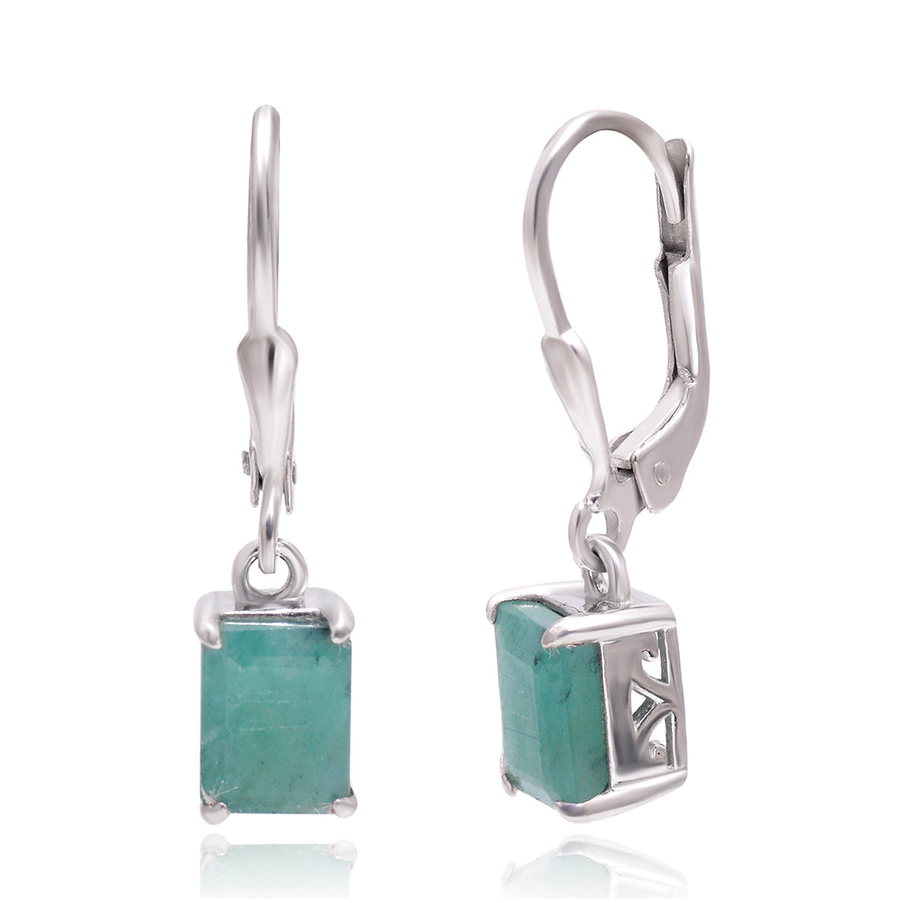 Stříbrné Náušnice s Brazilským Smaragdem