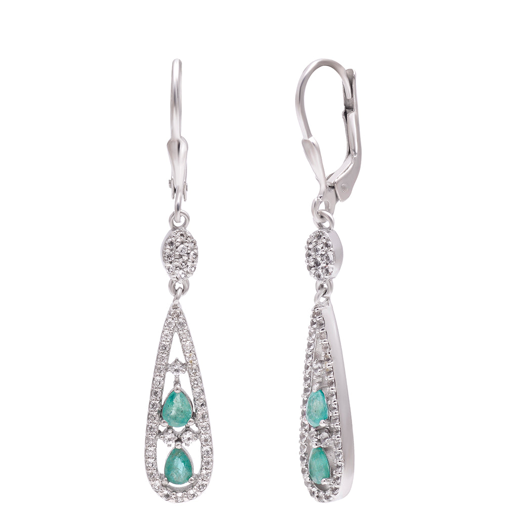 Stříbrné Náušnice s Brazilským Smaragdem a Bílým Topazem 5 