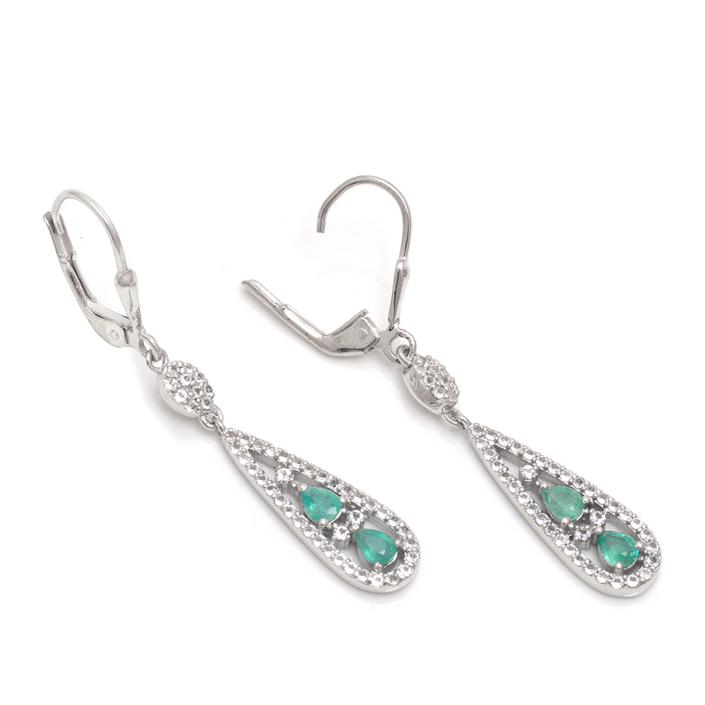 Stříbrné Náušnice s Brazilským Smaragdem a Bílým Topazem 4 