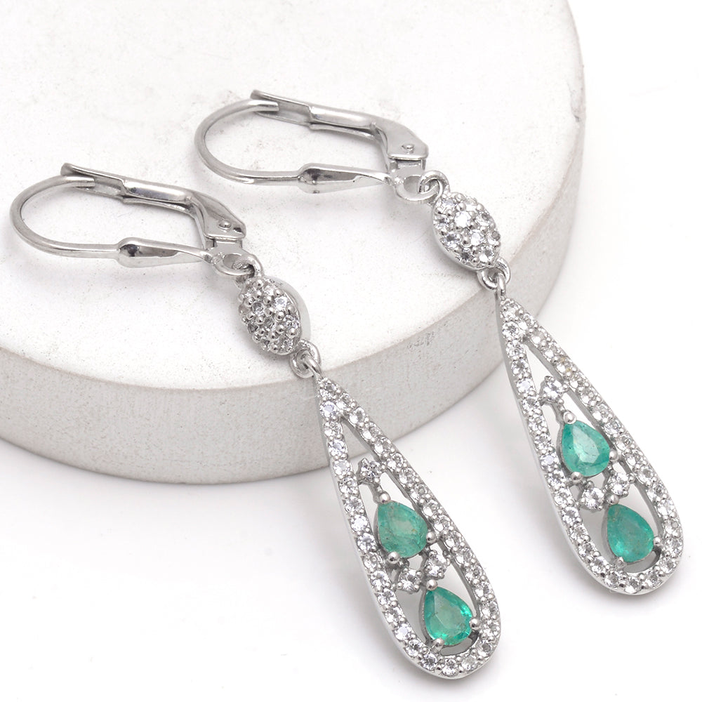 Stříbrné Náušnice s Brazilským Smaragdem a Bílým Topazem 1 