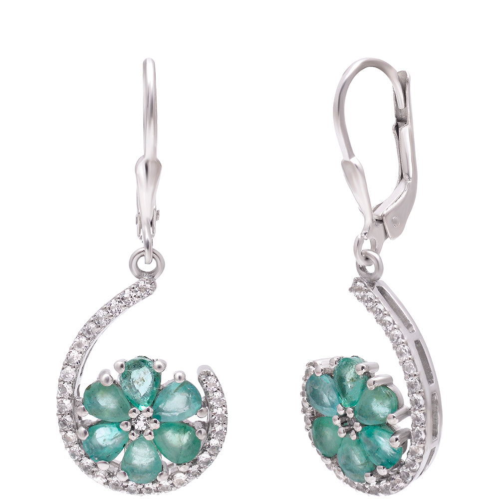 Stříbrné Náušnice s Brazilským Smaragdem a Bílým Topazem 2 