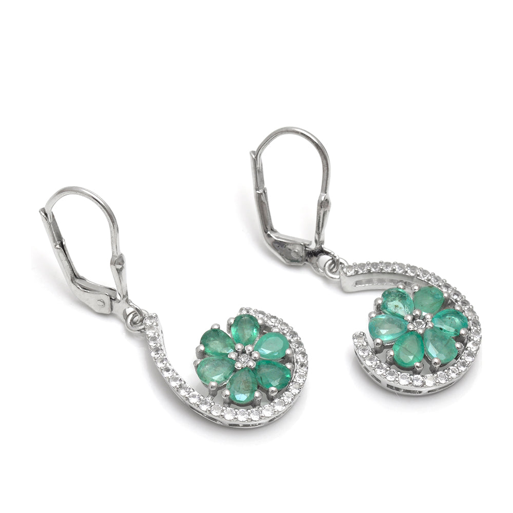 Stříbrné Náušnice s Brazilským Smaragdem a Bílým Topazem