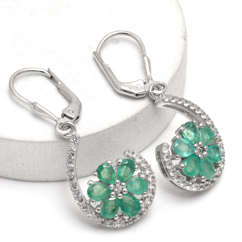 Stříbrné Náušnice s Brazilským Smaragdem a Bílým Topazem