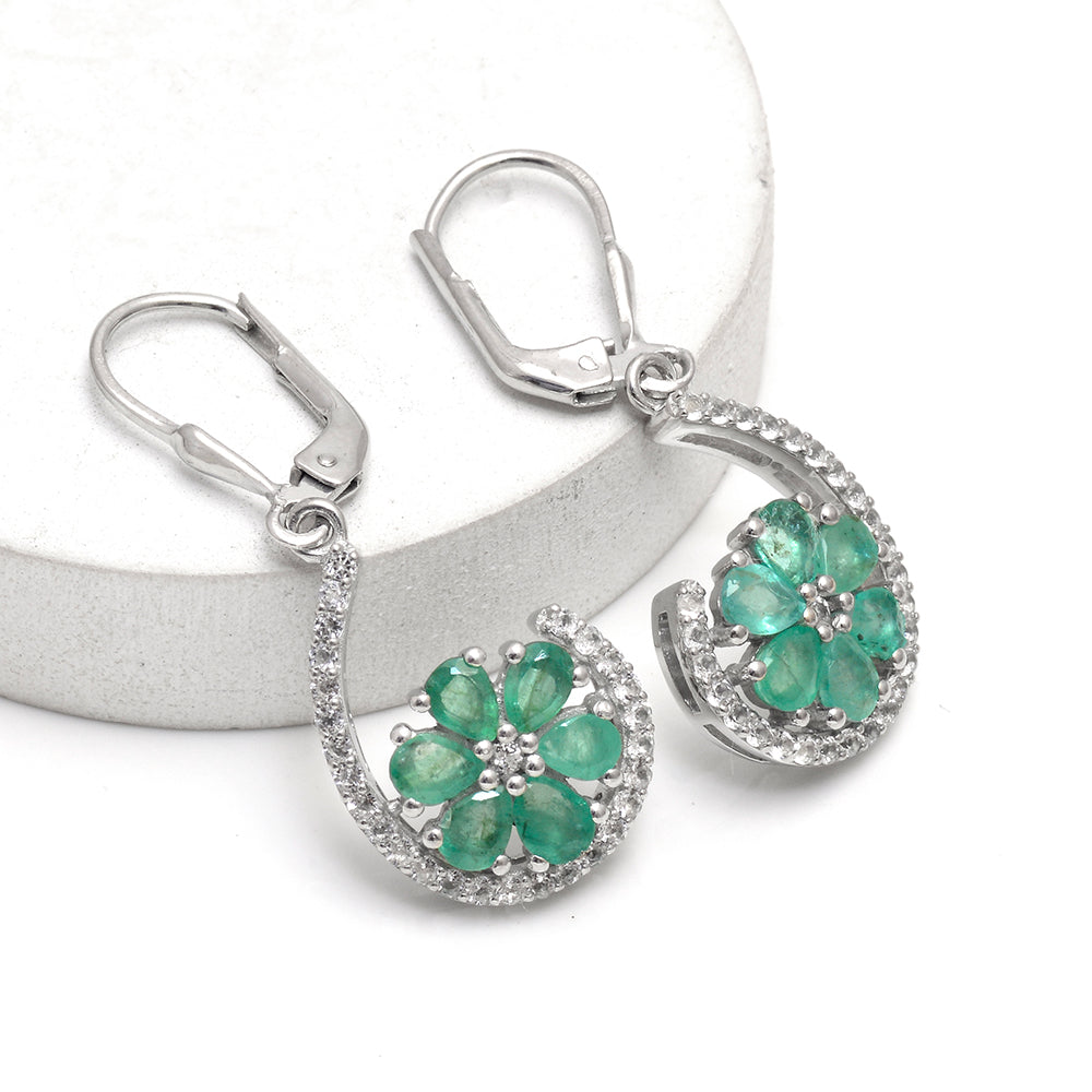 Stříbrné Náušnice s Brazilským Smaragdem a Bílým Topazem