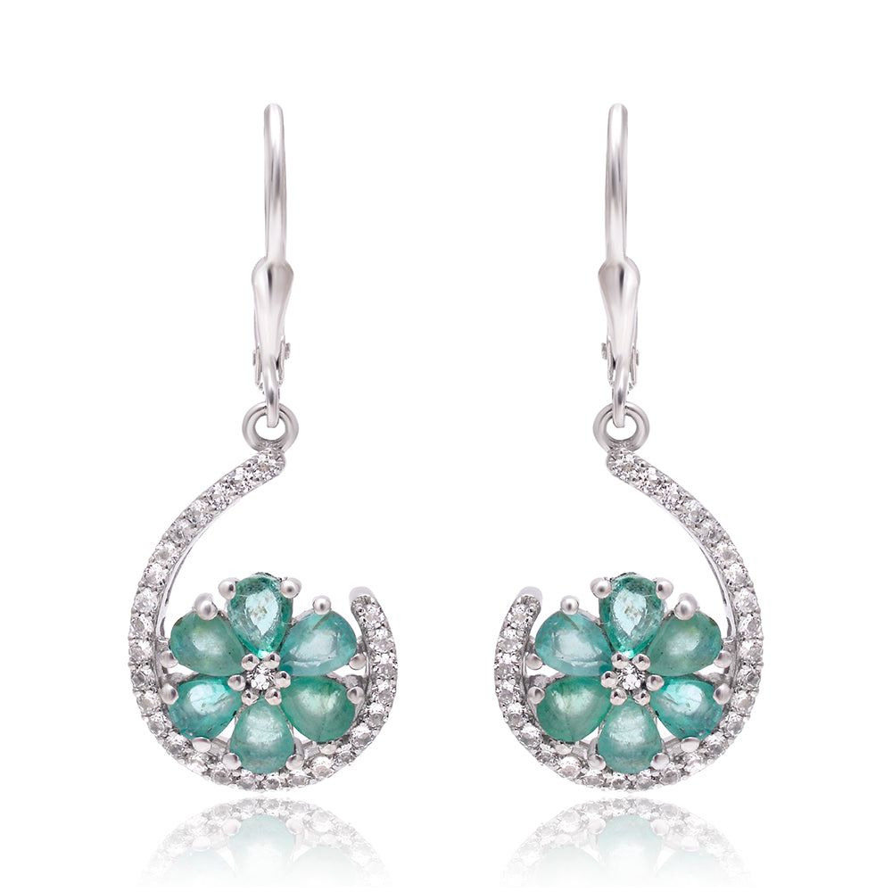Stříbrné Náušnice s Brazilským Smaragdem a Bílým Topazem