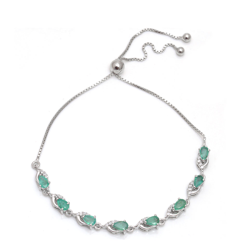 Stříbrný Náramek s Brazilským Smaragdem a Bílým Topazem 2 