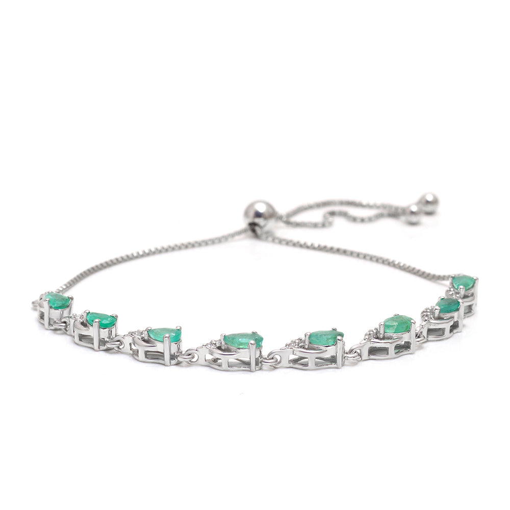 Stříbrný Náramek s Brazilským Smaragdem a Bílým Topazem 3 