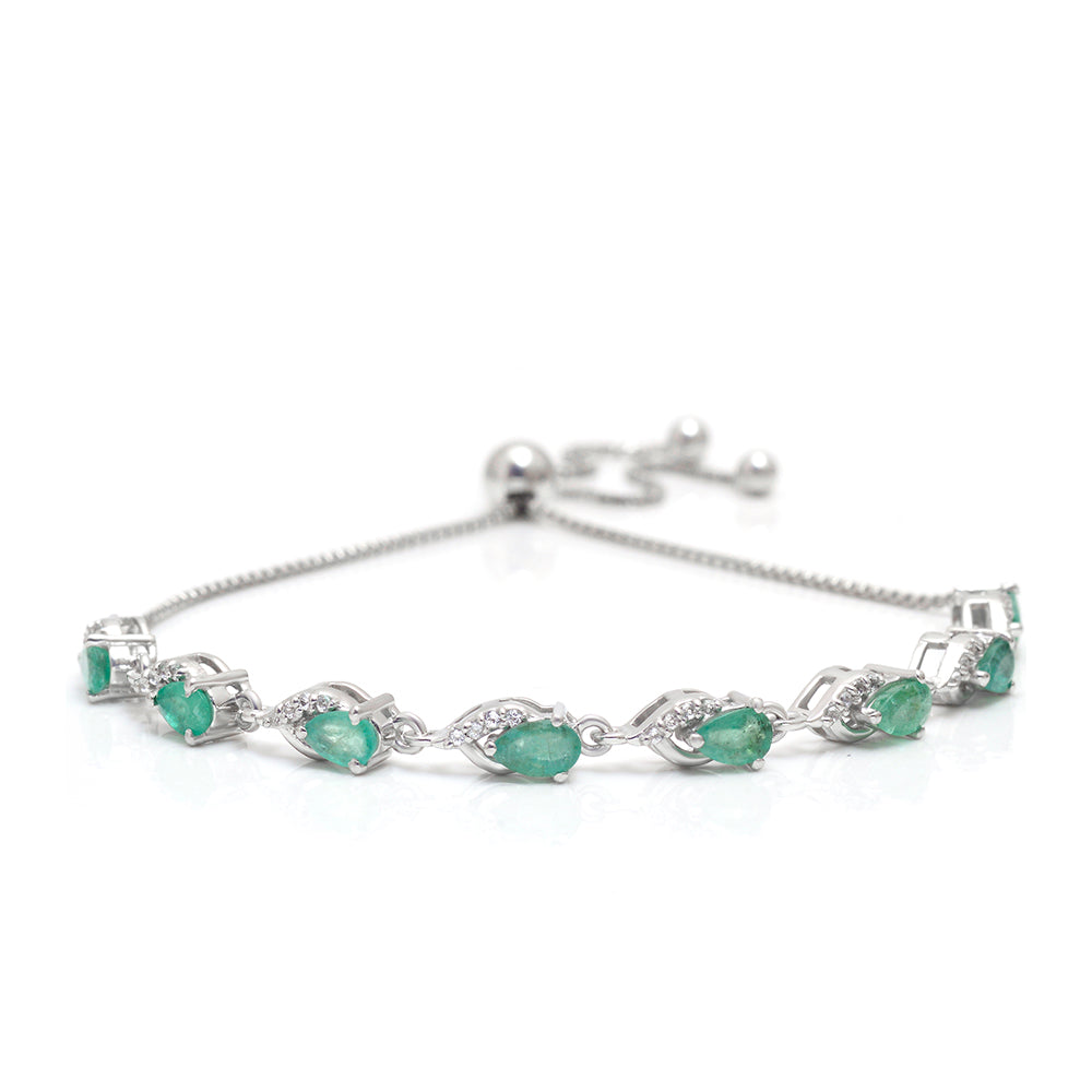 Stříbrný Náramek s Brazilským Smaragdem a Bílým Topazem