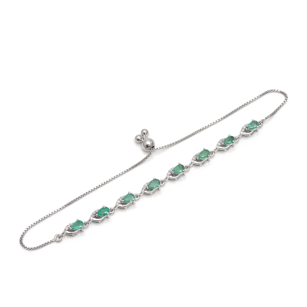 Stříbrný Náramek s Brazilským Smaragdem a Bílým Topazem