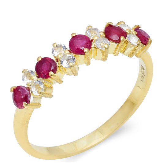 Pozlacený Stříbrný Prsten s Madagaskarským Rubínem a Bílým Topazem