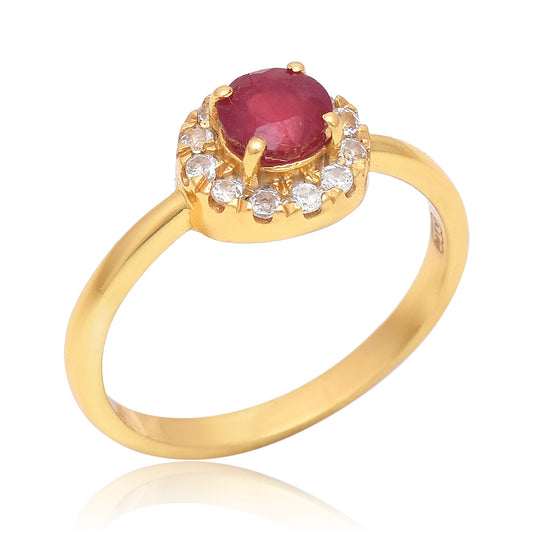 Pozlacený Stříbrný Prsten s Madagaskarským Rubínem a Bílým Topazem