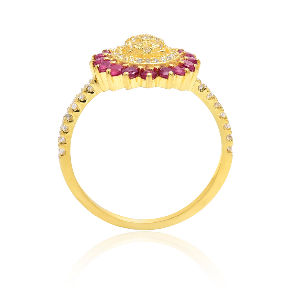 Pozlacené Stříbro 925/1000 - Prsten s Madagaskarským Rubínem a Bílým Topazem - Karátové číslo: 0.76. přibližná hmotnost: 3.25 gramů 4 