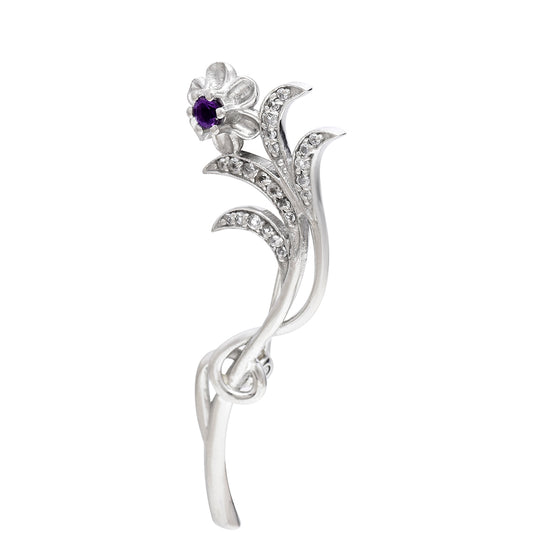 Stříbro 925/1000 - Brož s Marockým Ametystem a Bílým Topazem - Karátové číslo: 0.39. přibližná hmotnost: 5.07 gramů