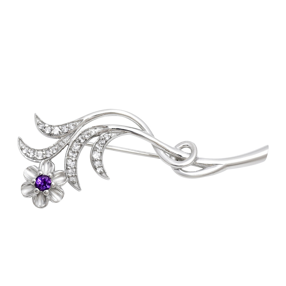Stříbro 925/1000 - Brož s Marockým Ametystem a Bílým Topazem - Karátové číslo: 0.39. přibližná hmotnost: 5.07 gramů