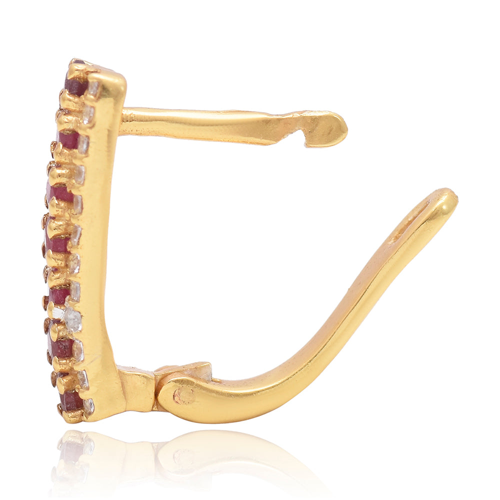 Pozlacené Stříbrné Náušnice s Madagaskarským Rubínem a Bílým Topazem 2 