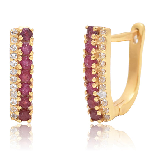 Pozlacené Stříbrné Náušnice s Madagaskarským Rubínem a Bílým Topazem