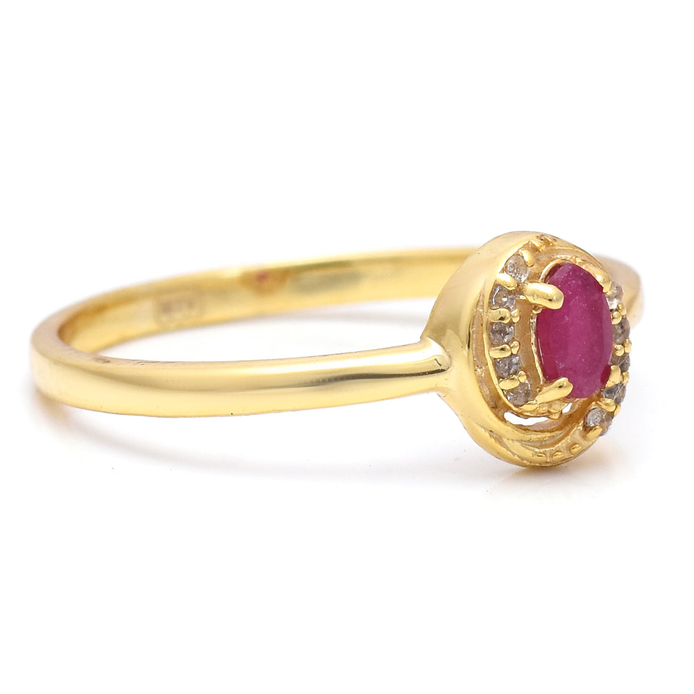 Pozlacené Stříbro 925/1000 - Prsten s Madagaskarským Rubínem a Bílým Topazem - Karátové číslo: 0.09. přibližná hmotnost: 1.83 gramů 3 