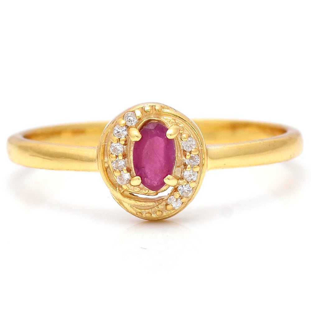 Pozlacené Stříbro 925/1000 - Prsten s Madagaskarským Rubínem a Bílým Topazem - Karátové číslo: 0.09. přibližná hmotnost: 1.83 gramů 5 