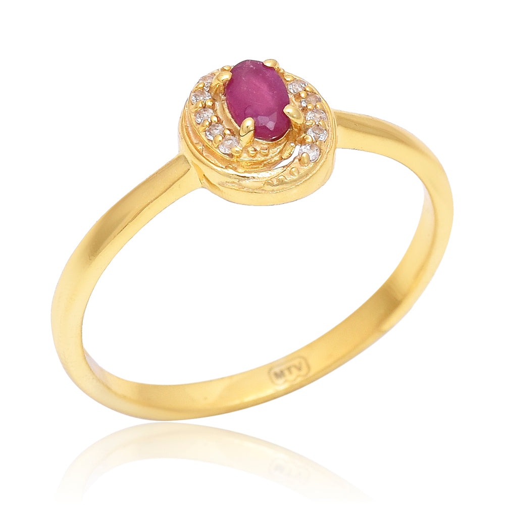 Pozlacené Stříbro 925/1000 - Prsten s Madagaskarským Rubínem a Bílým Topazem - Karátové číslo: 0.09. přibližná hmotnost: 1.83 gramů 6 