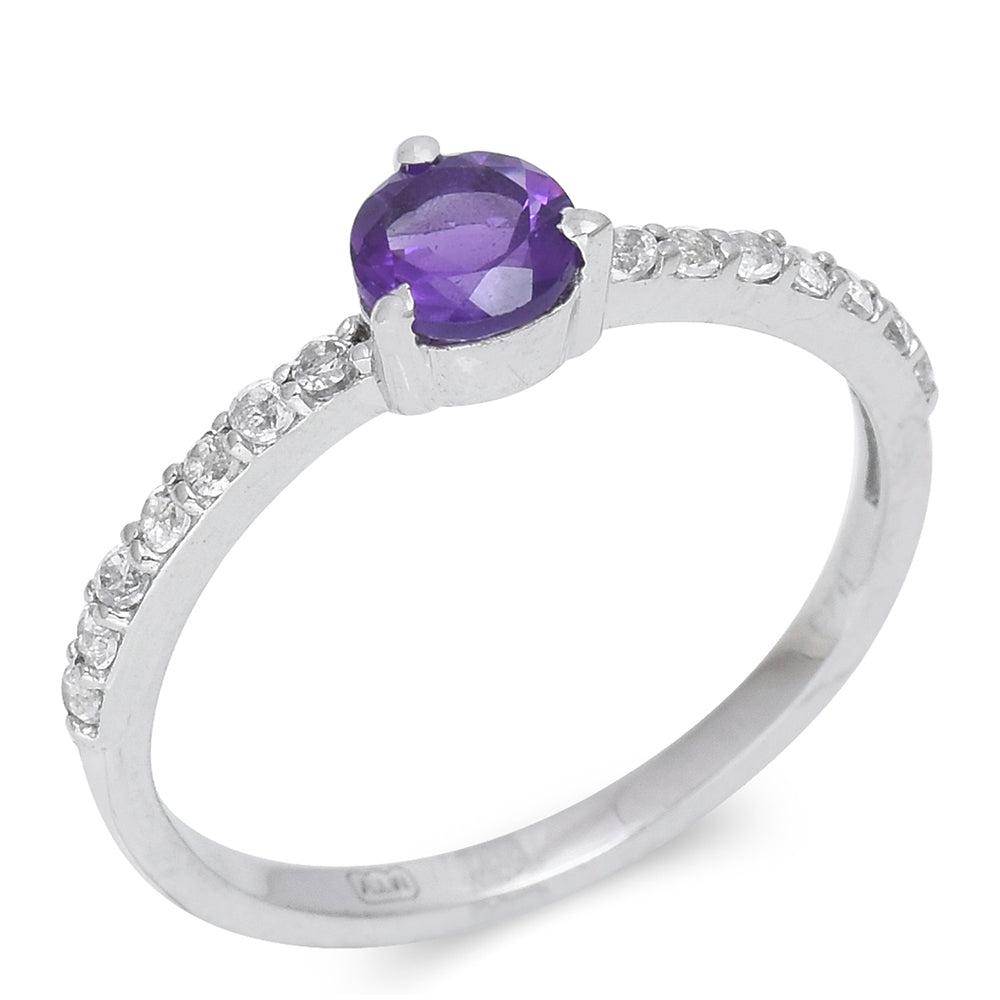 Pozlacené Stříbro 925/1000 - Prsten s Marockým Ametystem a Bílým Topazem - Karátové číslo: 0.5. přibližná hmotnost: 1.53 gramů