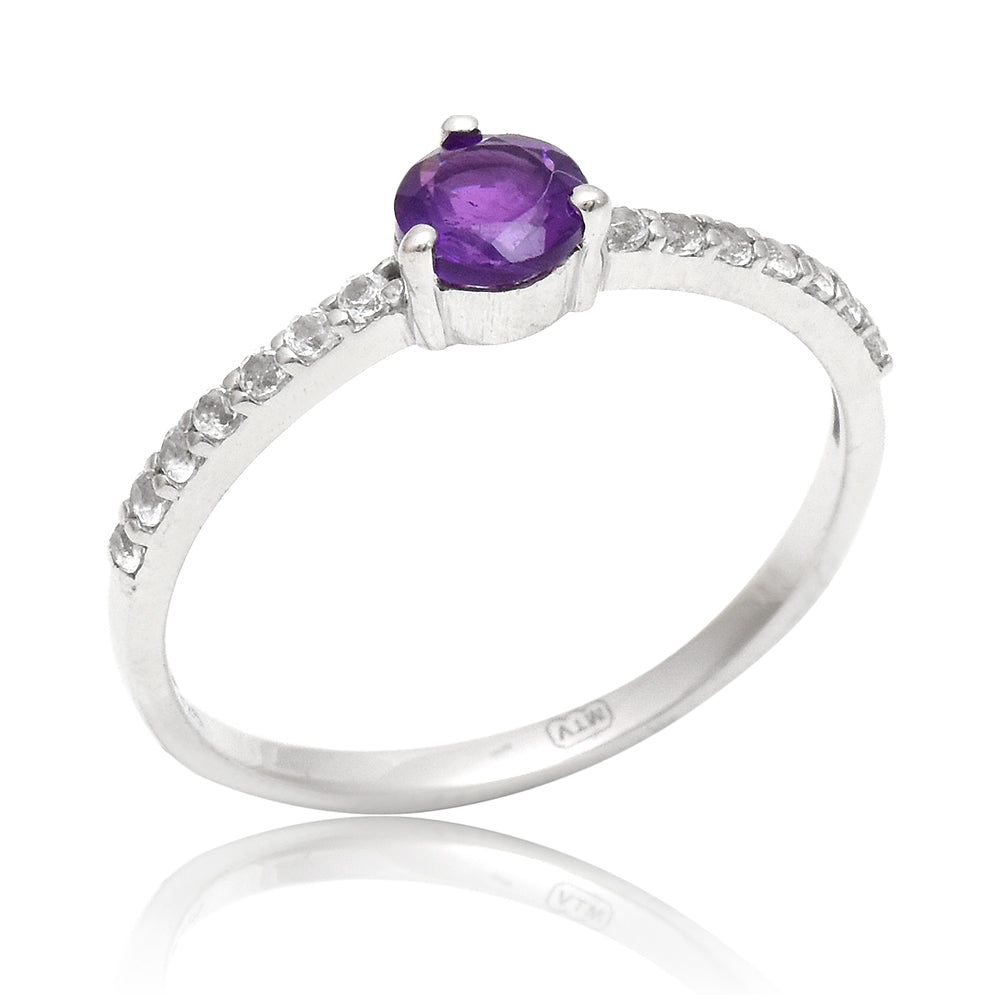 Pozlacené Stříbro 925/1000 - Prsten s Marockým Ametystem a Bílým Topazem - Karátové číslo: 0.5. přibližná hmotnost: 1.53 gramů