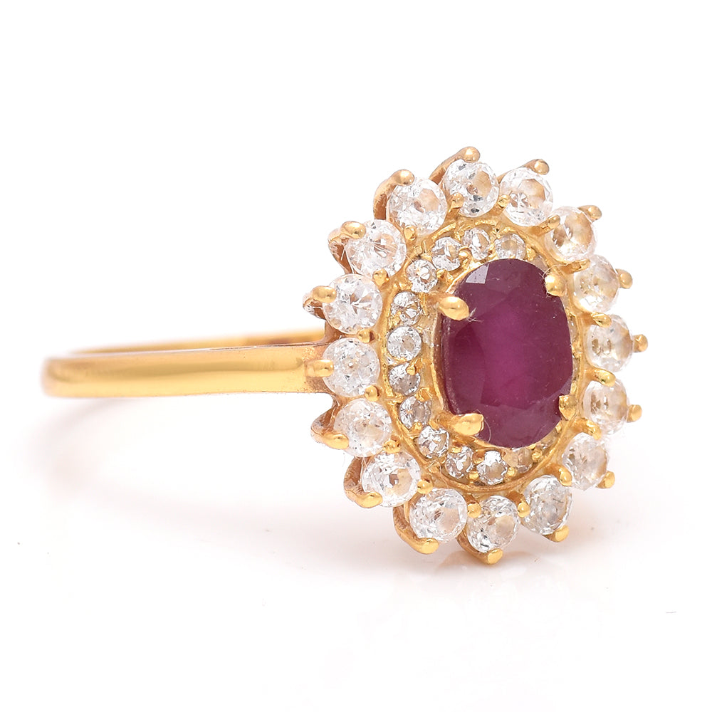 Pozlacený Stříbrný Prsten s Madagaskarským Rubínem a Bílým Topazem 2 