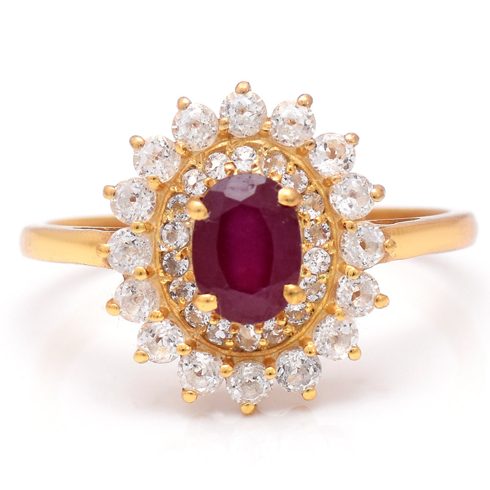 Pozlacený Stříbrný Prsten s Madagaskarským Rubínem a Bílým Topazem 1 