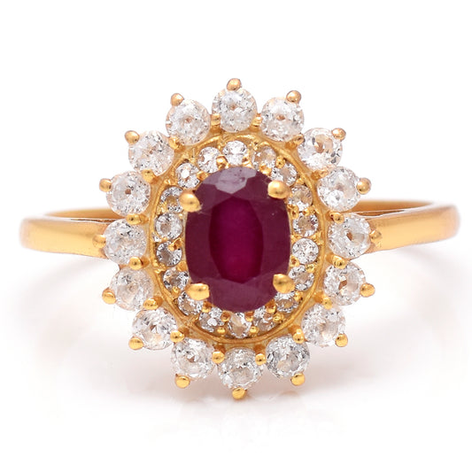 Pozlacený Stříbrný Prsten s Madagaskarským Rubínem a Bílým Topazem