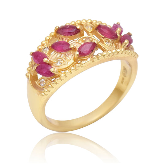 Pozlacený Stříbrný Prsten s Madagaskarským Rubínem a Bílým Topazem