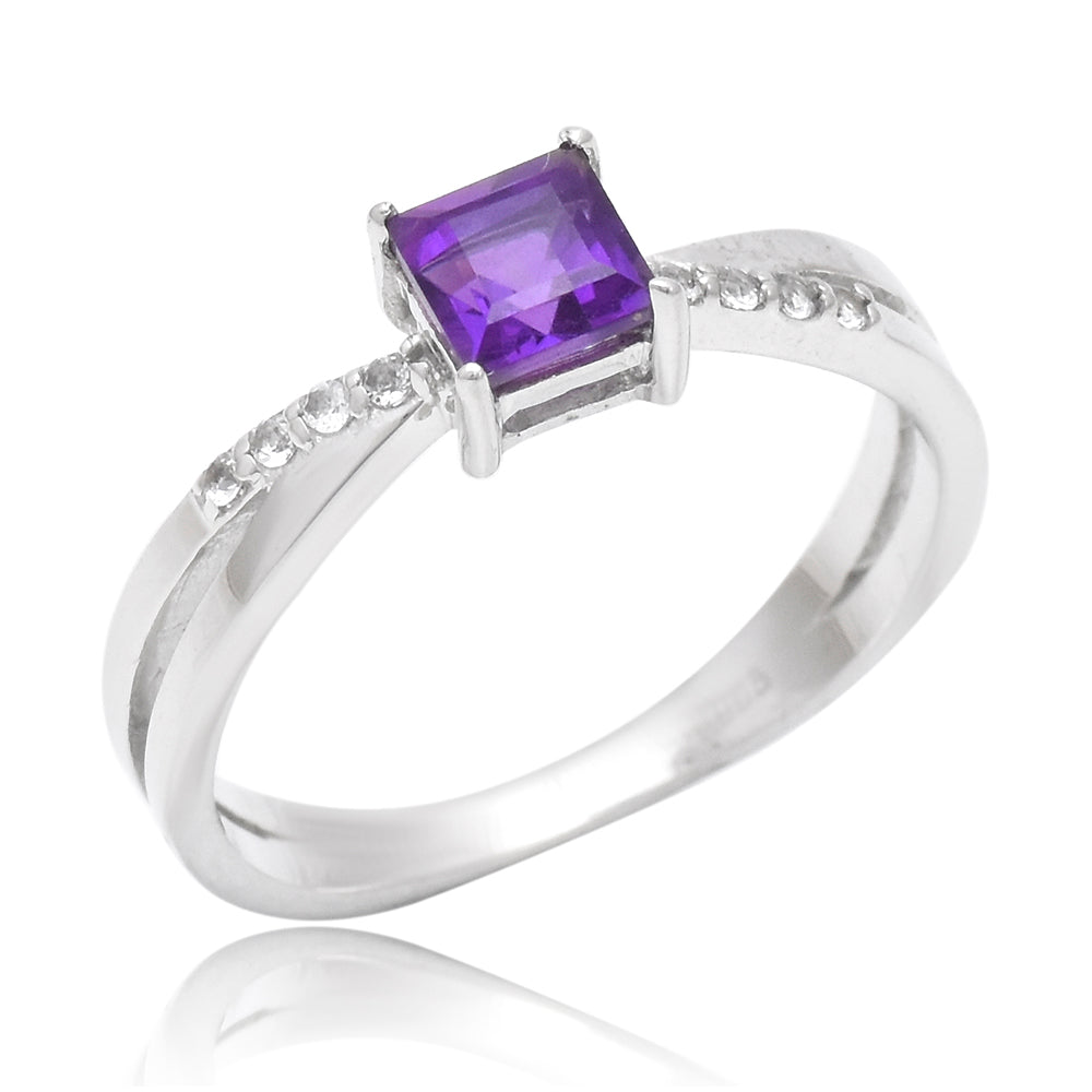 Stříbro 925/1000 - Prsten s Marockým Ametystem a Bílým Topazem - Karátové číslo: 0.88. přibližná hmotnost: 2.69 gramů 1 