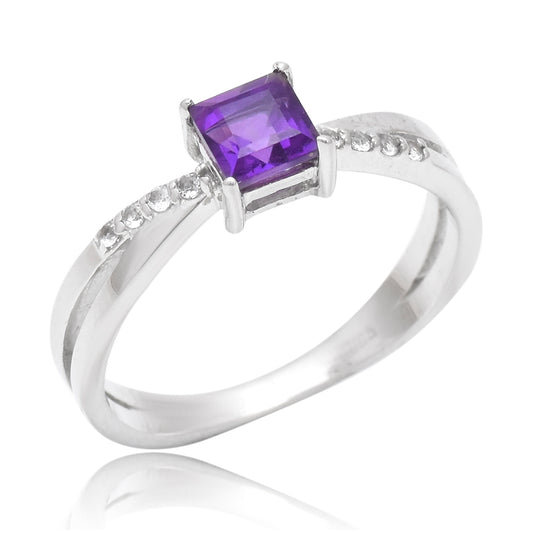 925 / 1000 Sterlingové Stříbro Prsten s Marockým Ametystem a Bílým Topazem