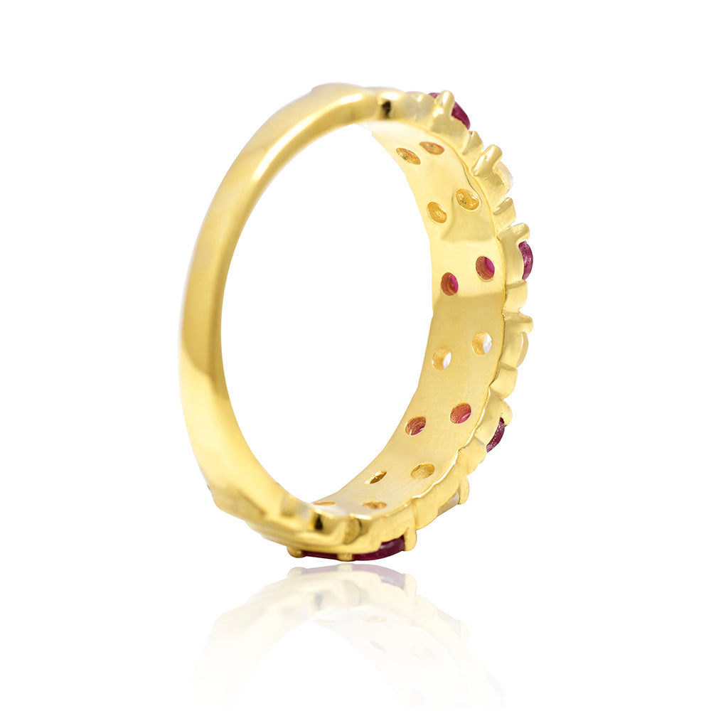 Pozlacené Stříbro 925/1000 - Prsten s Madagaskarským Rubínem a Bílým Topazem - Karátové číslo: 0.32. přibližná hmotnost: 3.91 gramů 3 