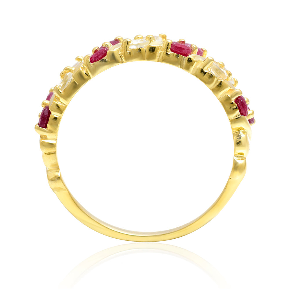 Pozlacené Stříbro 925/1000 - Prsten s Madagaskarským Rubínem a Bílým Topazem - Karátové číslo: 0.32. přibližná hmotnost: 3.91 gramů 4 