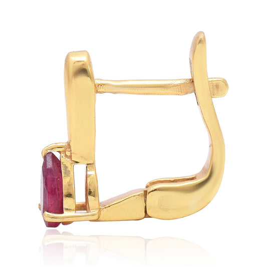 Pozlacené 925 / 1000 Sterlingové Stříbro Náušnice s Madagaskarským Rubínem