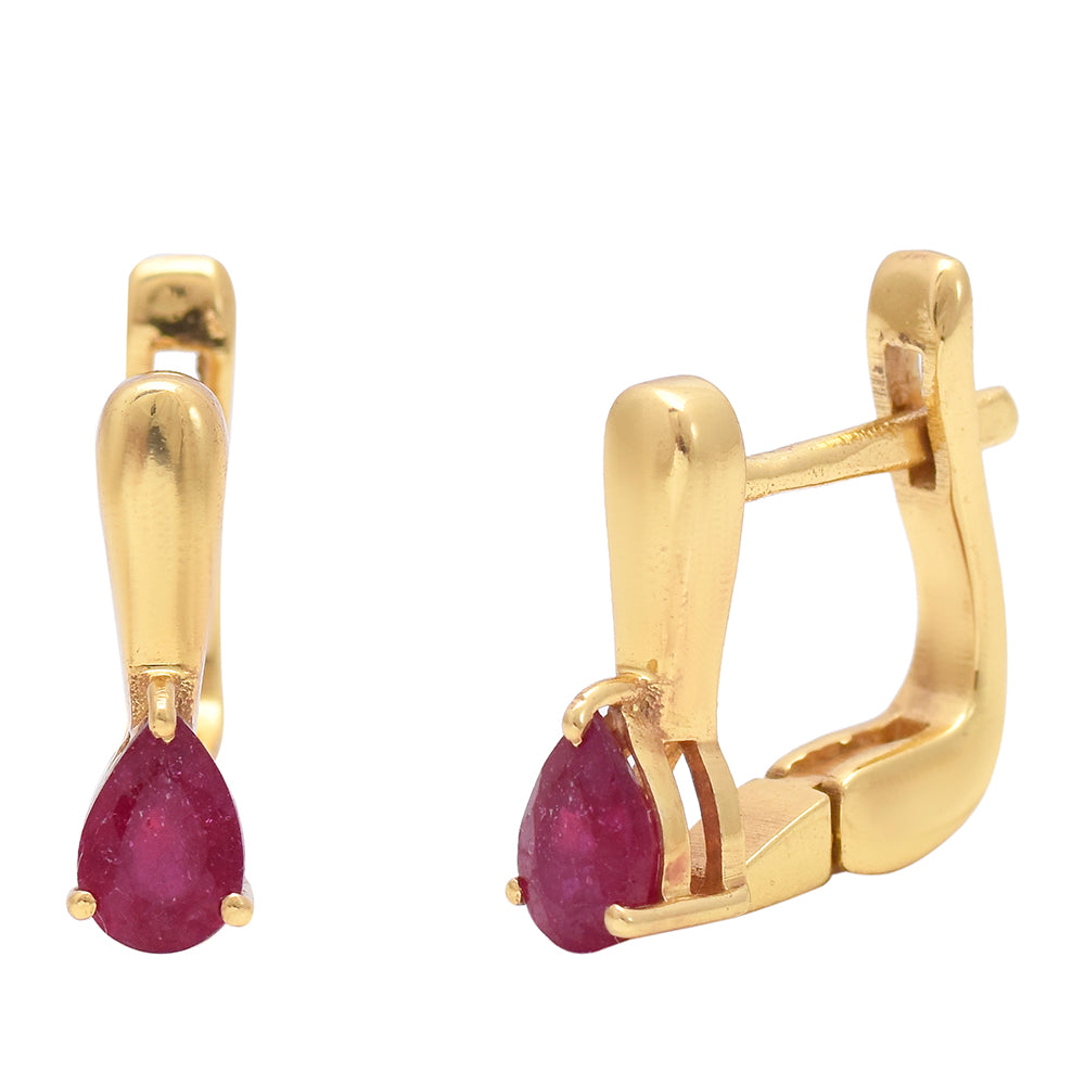 Pozlacené Stříbro 925/1000 - Náušnice s Madagaskarským Rubínem - Karátové číslo: 1.35. přibližná hmotnost: 3.63 gramů 3 