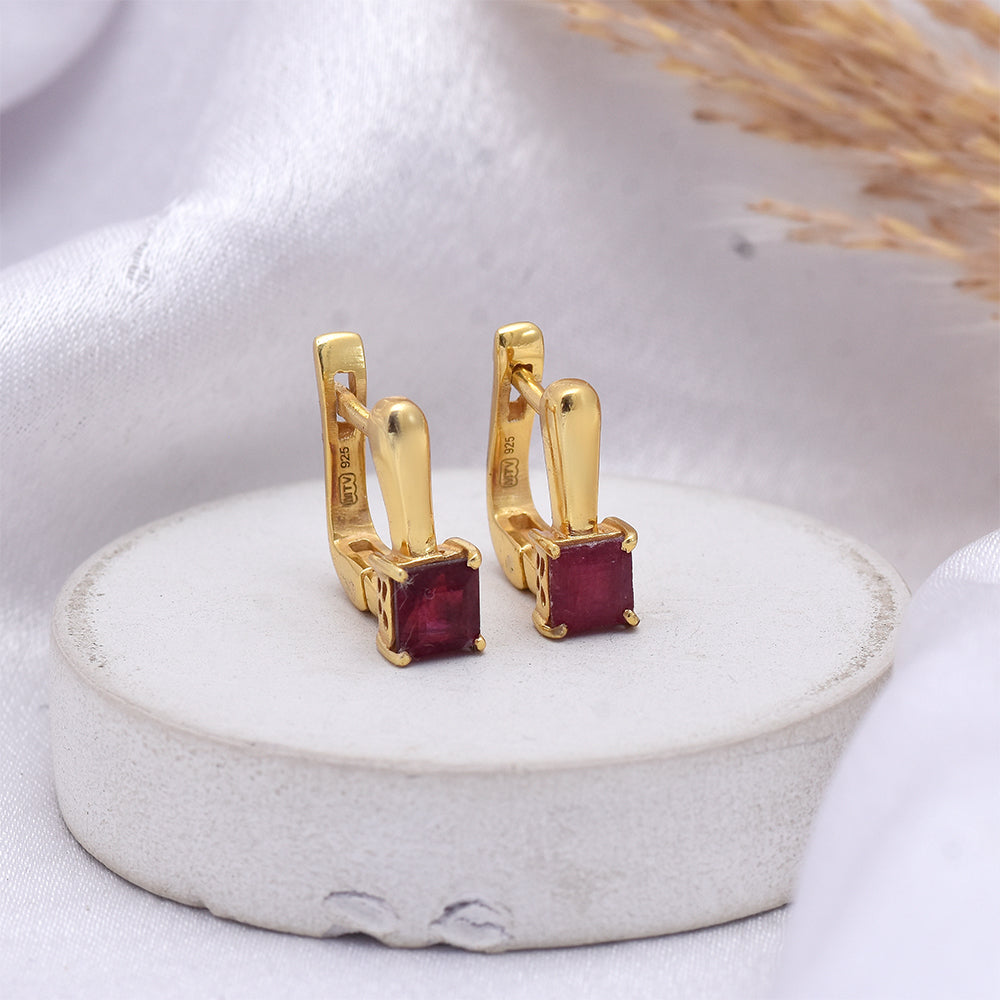 Pozlacené Stříbro 925/1000 - Náušnice s Madagaskarským Rubínem - Karátové číslo: 1.54. přibližná hmotnost: 4.15 gramů 2 