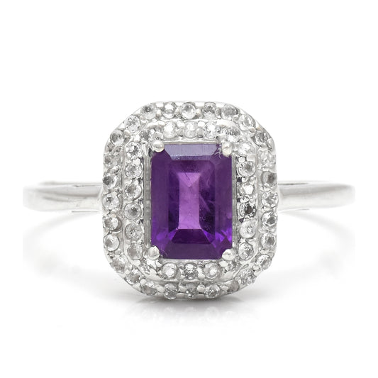 Stříbrný Prsten s Marockým Ametystem a Bílým Topazem