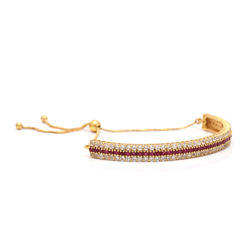 Pozlacený Stříbrný Náramek s Madagaskarským Rubínem a Bílým Topazem 2 